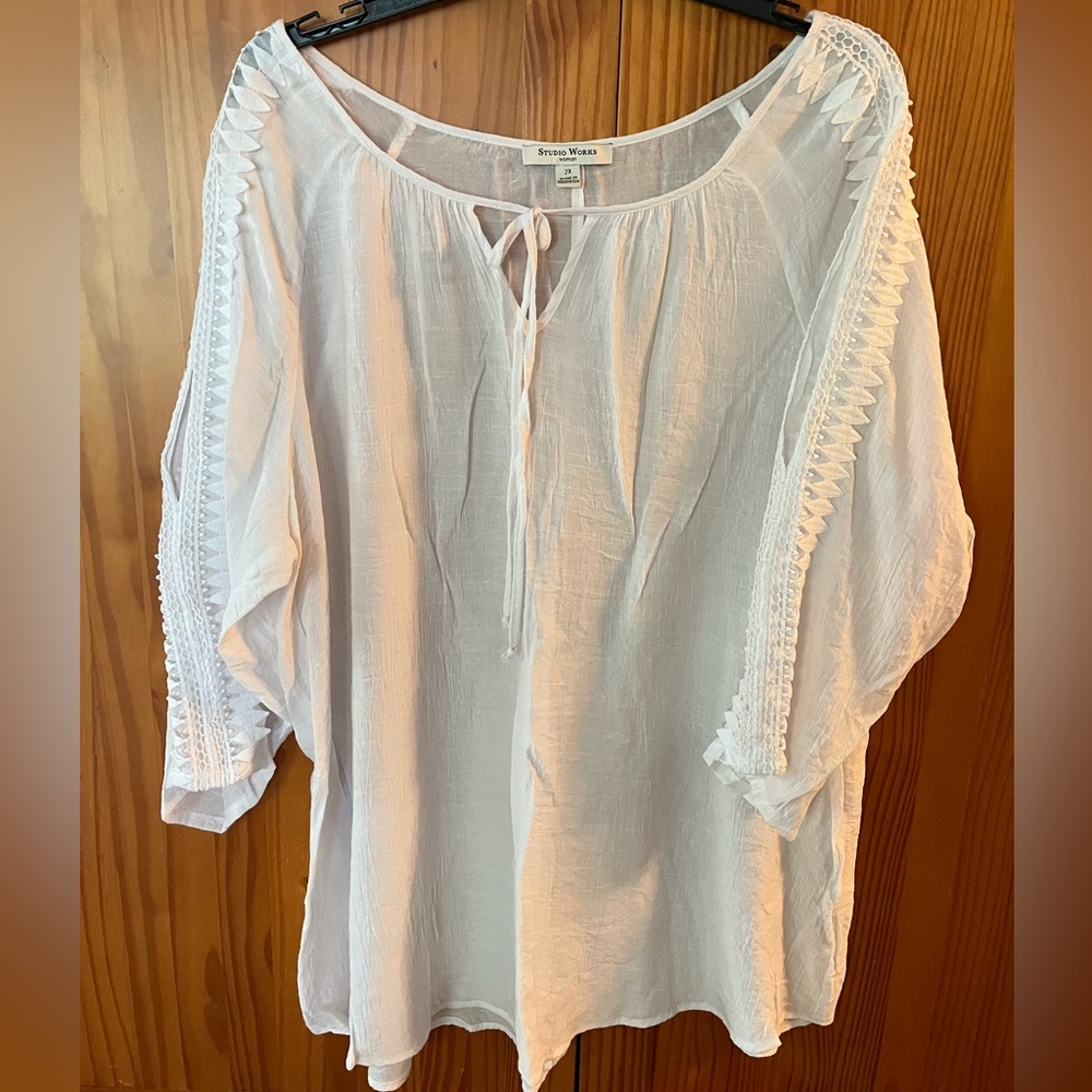 Studio Works Women's Gauze Blouse with Lace
